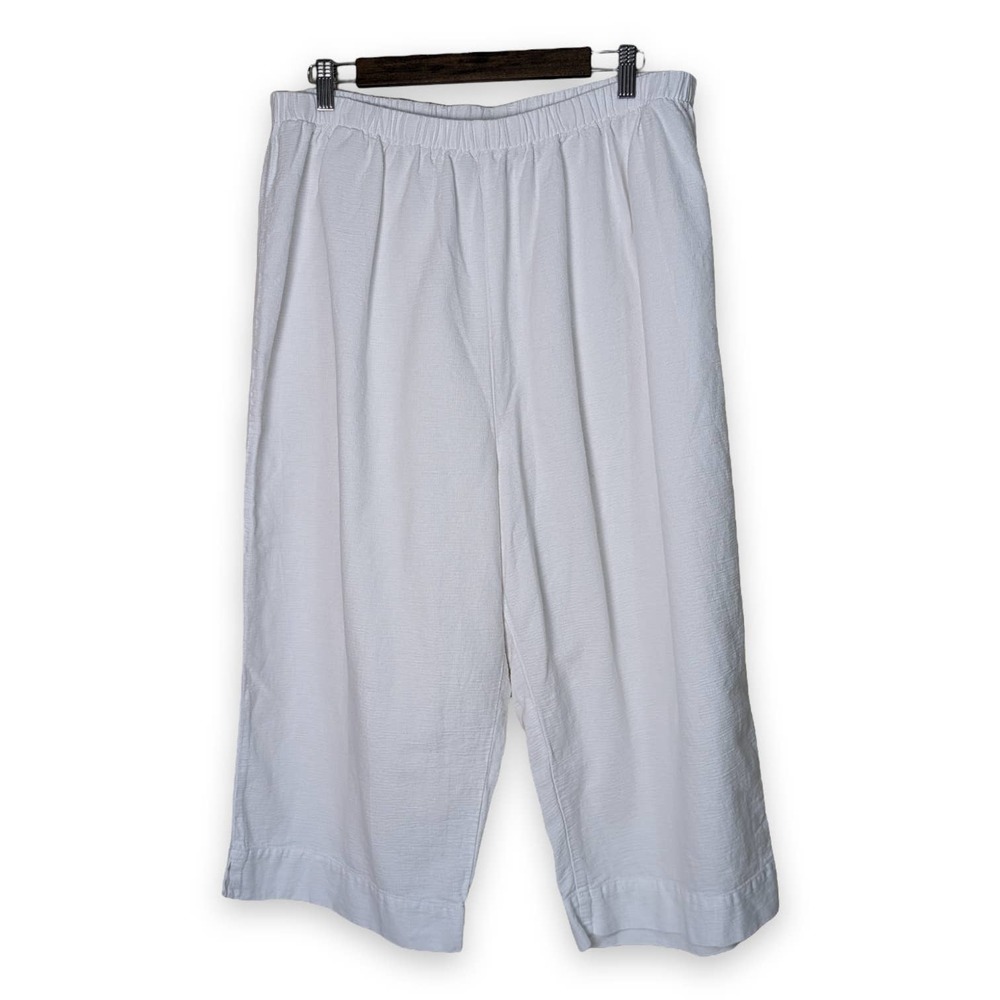 Hot Cotton Woman by Marc Ware Sz 3X White Wide Leg Crop Pants Pull On Lagen Look